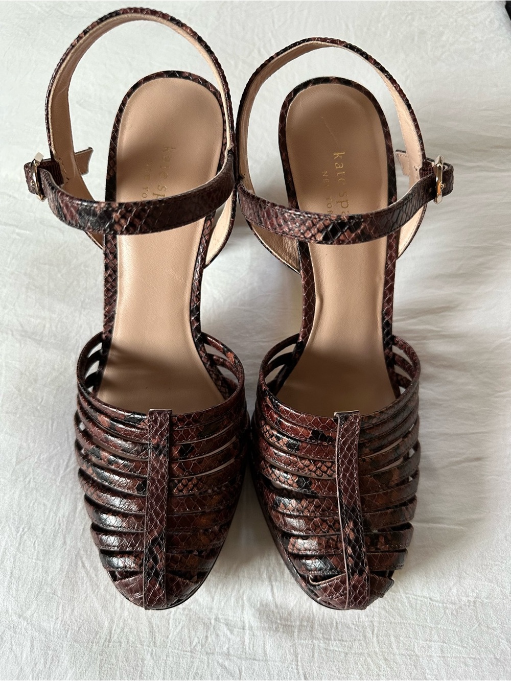 Kate Spade New York Campania Snakeskin Embossed Brown Platform Sandals Size 9.5